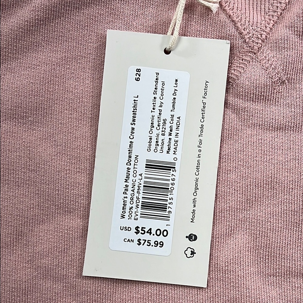 NEW Pact L 100% Organic Cotton Women Pink Pale Mauve Downtime Crew Neck Sweater - Picture 7 of 13